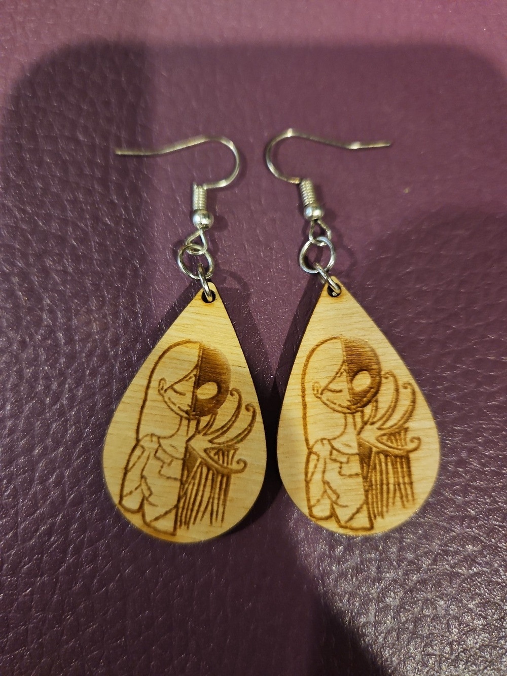 Handmade Nightmare Before Christmas wooden Sally and Jack Skellington earrings